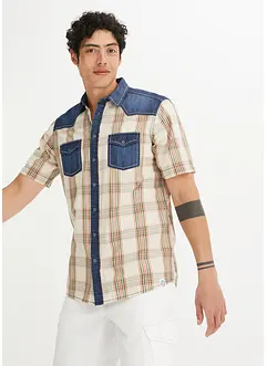 Camicia a maniche corte con inserto denim, bonprix