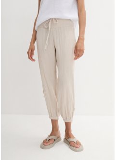 Pantaloni in mussola con cinta in lavorazione smock, bpc bonprix collection