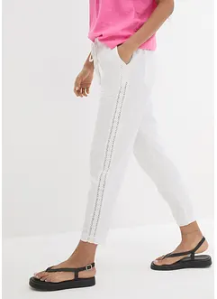 Pantaloni in misto lino con pizzo ai lati, alla caviglia, bonprix