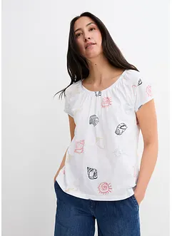 Maglia fantasia con scollo rotondo in cotone biologico, bonprix