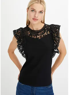 Maglia con pizzo e volant, bonprix