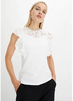 Maglia con pizzo e volant, bonprix