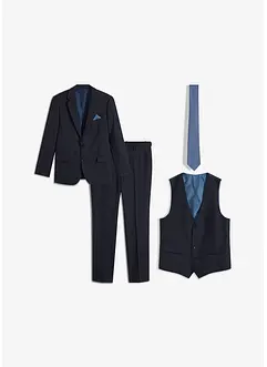 Completo (4 pezzi) giacca, pantaloni, gilet, cravatta, slim fit, bonprix