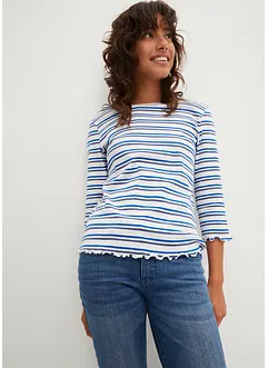 Maglia a costine con orli ondulati e maniche a 3/4, bonprix