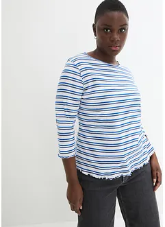Maglia a costine con orli ondulati e maniche a 3/4, bonprix