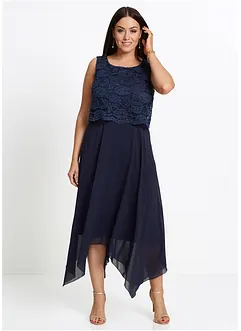 Abito midi in chiffon con pizzo, bonprix
