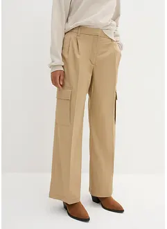 Pantaloni cargo cropped con pinces e cinta elastica, wide leg, bonprix