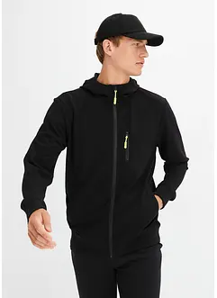 Felpa con zip, cappuccio, dettagli sportivi, in materiale leggero effetto neoprene, bonprix