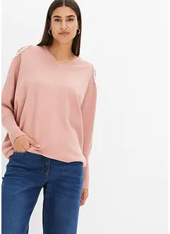 Maglione con cut-out e perle, bonprix