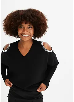 Maglione con cut-out e perle, bonprix