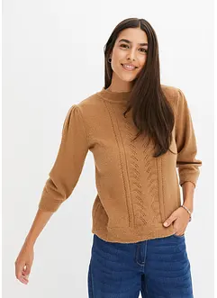 Maglione con maniche a 3/4 e dettagli traforati, bonprix