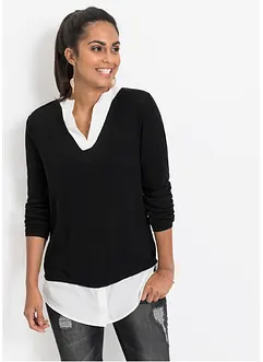 Maglione in filato fine con inserti effetto camicia, bonprix