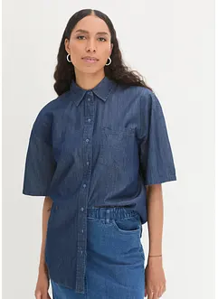 Camicia di jeans elasticizzata oversize con mezze maniche, bonprix