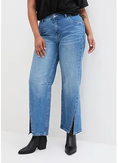 Jeans wide leg con spacco, a vita media, bonprix