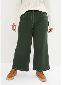 Pantaloni a palazzo in twill con cuciture a contrasto e cinta comoda, bonprix