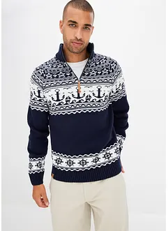 Maglione norvegese con collo e zip, bonprix