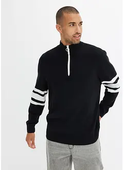 Maglione con zip al colletto e cotone riciclato, bonprix