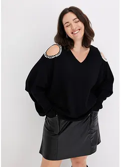 Maglione con cut-out e perle, bonprix