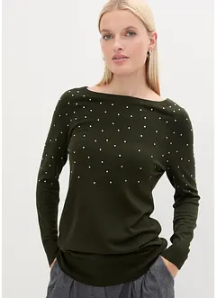 Maglione lungo con strass, bonprix