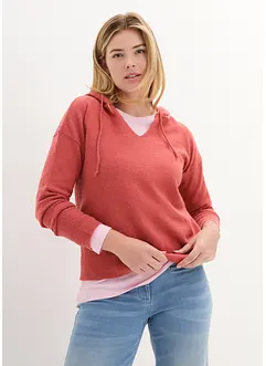 Maglione con scollatura a V e cappuccio, bonprix