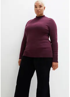 Maglione basic in maglia fine con collo dritto e cotone riciclato, bonprix