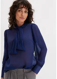 Blusa con fiocco in satin lucido, bonprix