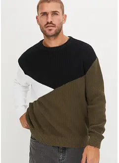 Maglione color block in puro cotone, loose fit, bonprix