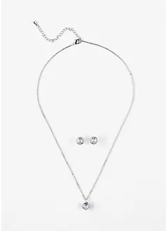 Collana e orecchini con zirconia (set gioielli 3 pezzi), bonprix