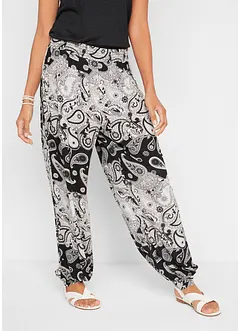 Pantaloni alla turca in jersey fantasia con lavorazione smock, bonprix