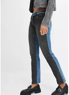 Jeans straight in color blocking, a vita bassa, bonprix