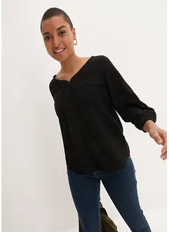 Blusa a maniche lunghe con scollo a V in viscosa fluente, bonprix