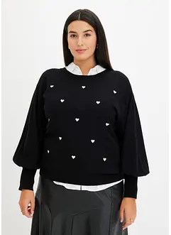 Maglione con cuori ricamati, bonprix