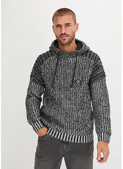 Maglione in filato grosso con cappuccio e dettagli stile biker, bonprix