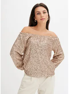 Maglia con spalle scoperte oversize con paillettes, bonprix