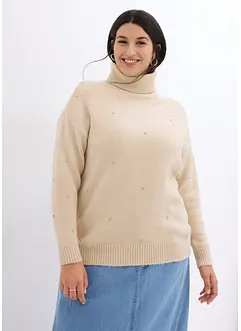 Maglione a collo alto con strass, bonprix