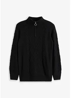 Maglione con zip, colletto e motivo a treccia, bonprix