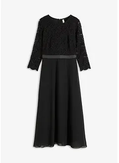 Abito midi in chiffon leggero con pizzo al corpino, bonprix