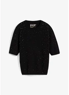 Maglione a mezza manica con strass, bonprix