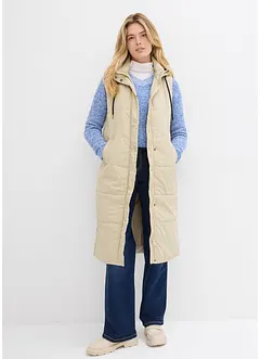 Gilet lungo trapuntato con cappuccio e spacchi ai lati, bonprix