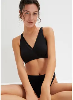 Bralette a costine con cotone biologico e pizzo, bonprix