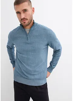 Maglia con collo alto e mezza zip in filato fine effetto lavato, bonprix