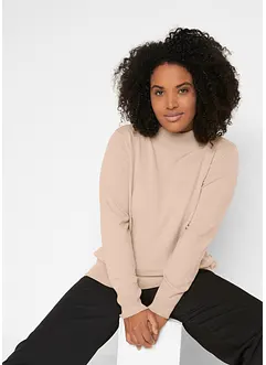 Maglione basic in maglia fine con collo dritto e cotone riciclato, bonprix