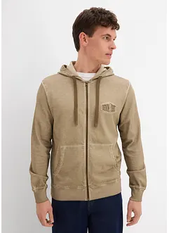 Felpa con zip e cappuccio effetto lavato, bonprix