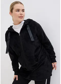 Giacca lunga da casa in pile ultra morbido con cappuccio, bonprix