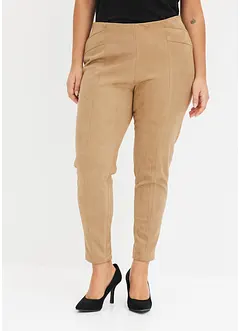 Pantaloni in similpelle scamosciata con cinta comoda, bonprix