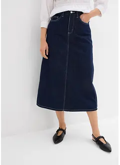 Gonna midi di jeans super soft con cinta comoda, vita media, bonprix