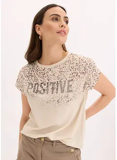 Maglia con inserto in tessuto e strass, bonprix