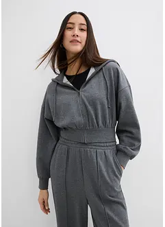 Felpa con zip e cappuccio cropped in morbido misto cotone, bonprix