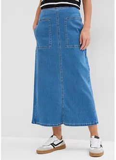 Gonna di jeans lunghezza midi, vita media, bonprix