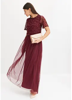 Abito lungo in tulle raffinato con paillettes, bonprix